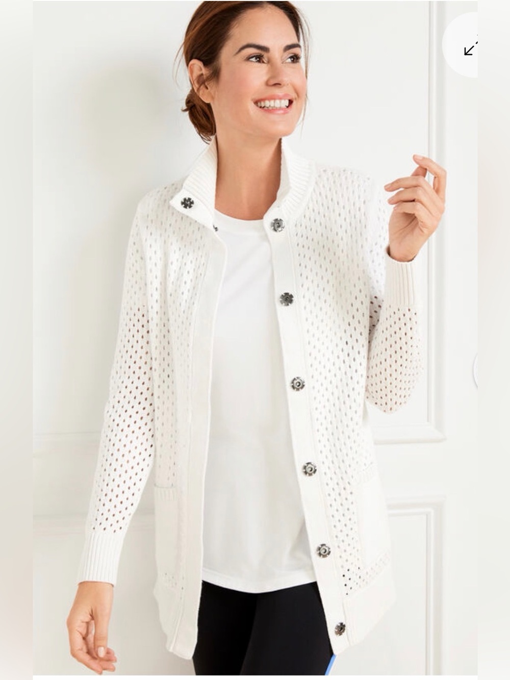 Talbots Coolmax Snap White Button-Front Cardigan Size M